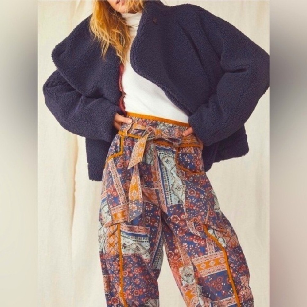 We The Free Izzy Wrap Teddy Jacket Womens XL Navy‎ Sherpa Plush Cozy Free People - Picture 3 of 13